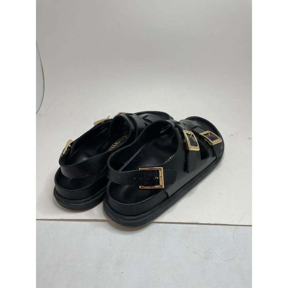 Birkenstock Cannes Leather Black Gold Buckle Sandals Men's Size 7 (40)